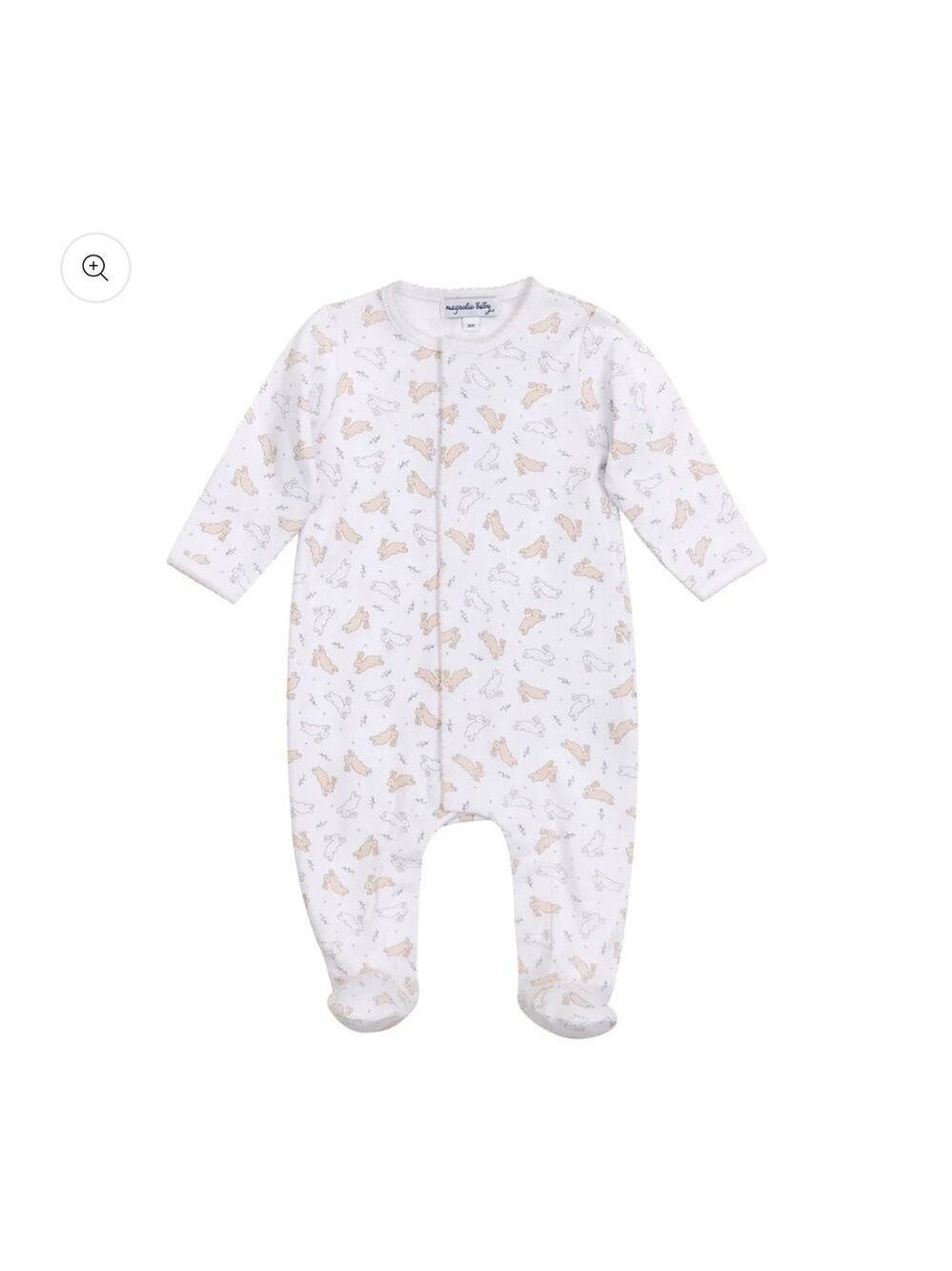 Magnolia White and Tan Animal Print Kids Footie | Size 3 months